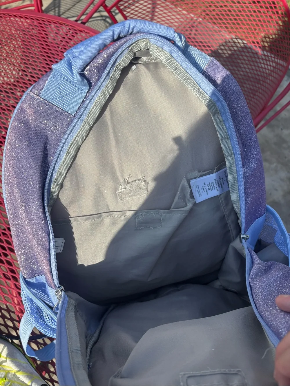 Pottery Barn Kids Sparkle Light Blue and Purple Backpack